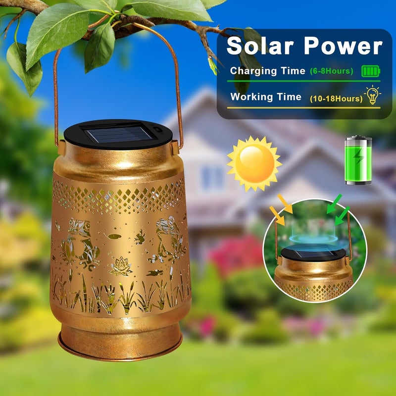 ostritec Christmas Gifts Solar Lanterns Outdoor Waterproof Hanging Solar Lights, Frog Garden Decor Birthday Gifts for Women Mom, Hanging Metal Garden Lights for Yard Patio Lawn Landscape Women Gifts - Image 5